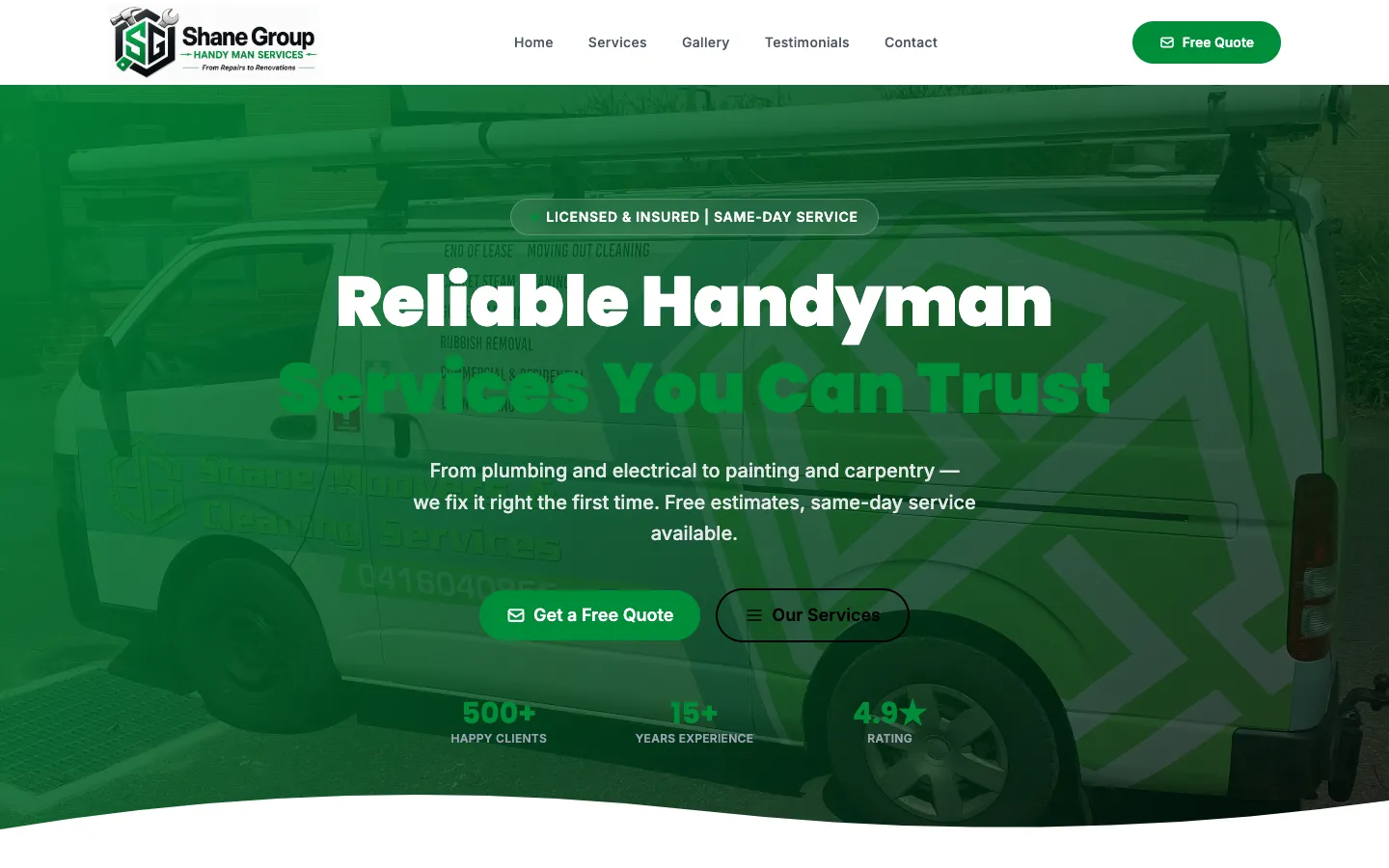 Shane Group Handyman home page